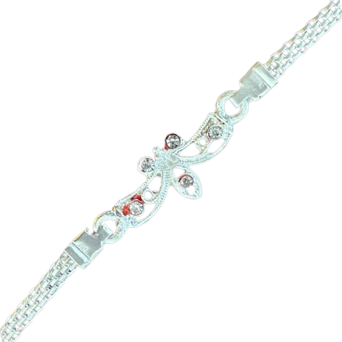 Stylish Silver Chain Rakhi with Floral Twist