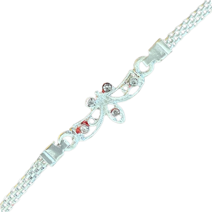 Stylish Silver Chain Rakhi with Floral Twist