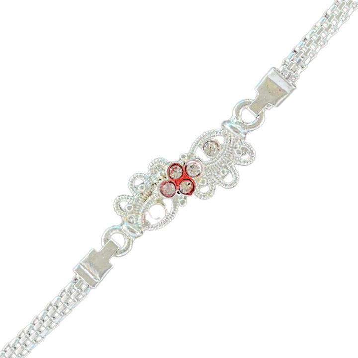 Silver Bloom Rakhi with Designer Floral Centerpiece