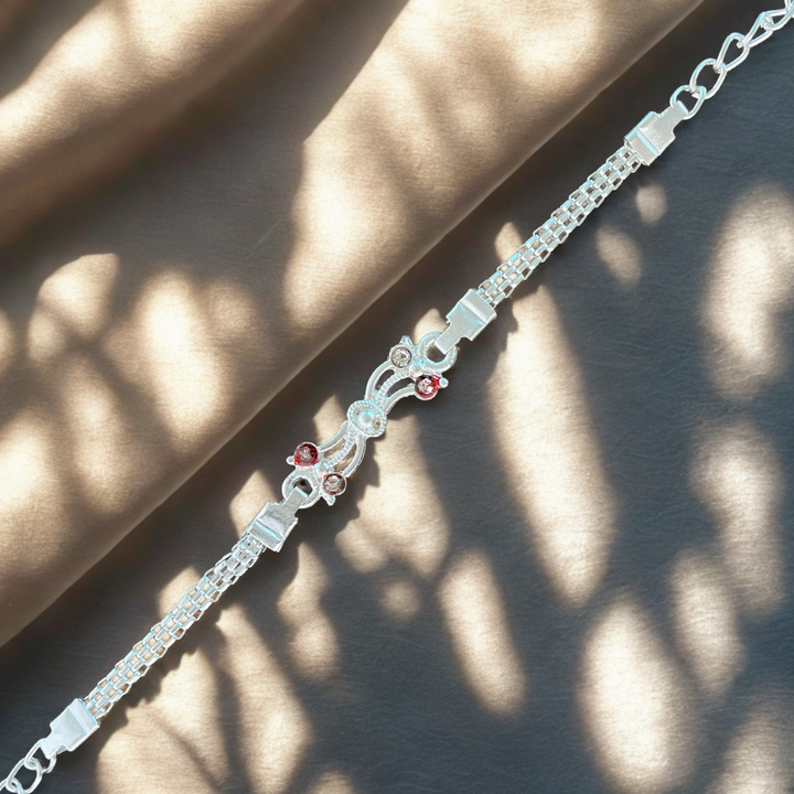 Silver Dual-Chain Rakhi with Crystal Accent