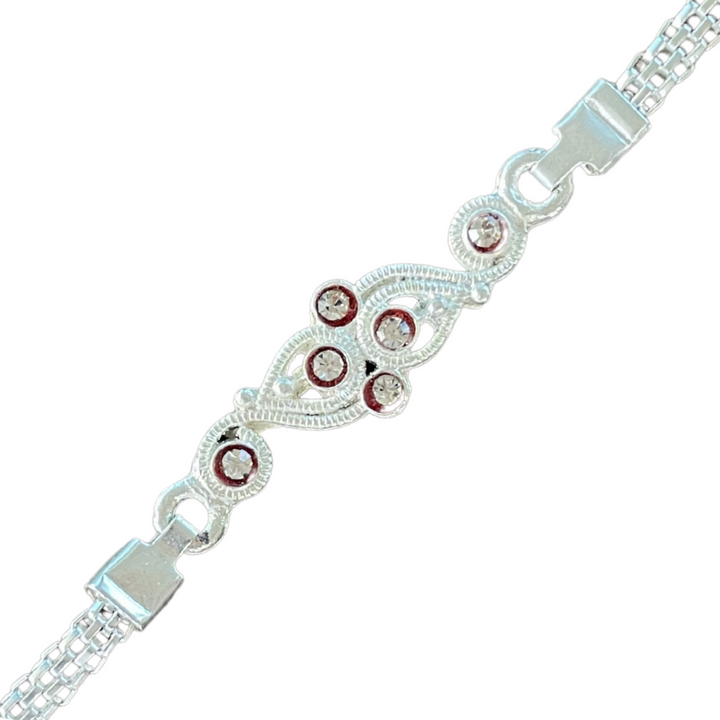Stylish Silver-Tone Paisley Rakhi with Stone Accents