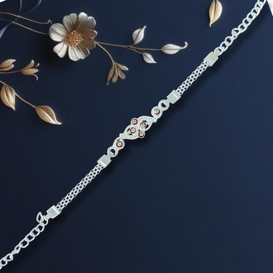 Stylish Silver-Tone Paisley Rakhi with Stone Accents