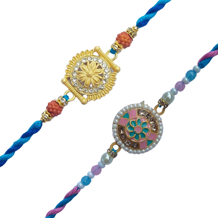 Set of 2 Designer Kundan & Enamel Rakhis for Brother