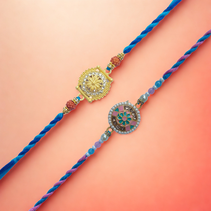 Set of 2 Designer Kundan & Enamel Rakhis for Brother