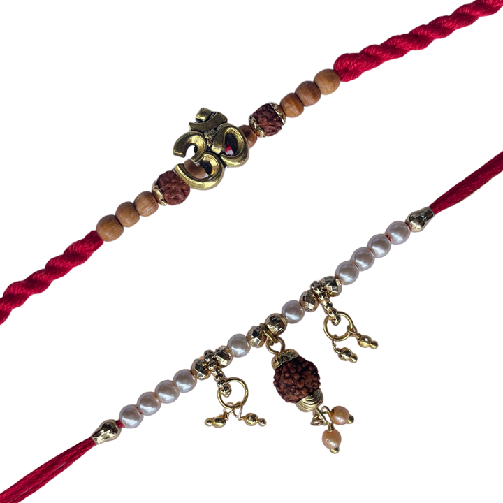Set of 2 Om & Rudraksha Charm Rakhis for Brother