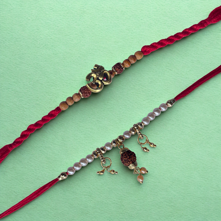 Set of 2 Om & Rudraksha Charm Rakhis for Brother