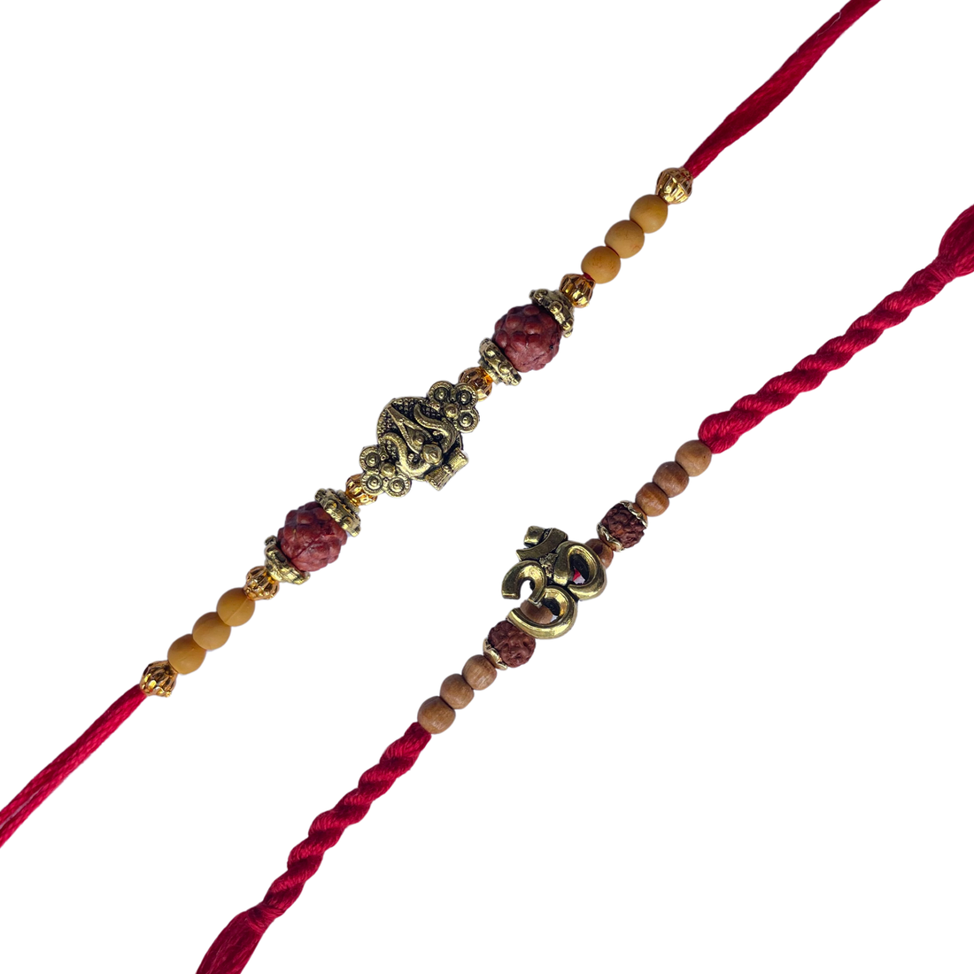 Set of 2 Om & Ganesha Rudraksha Rakhis for Brother