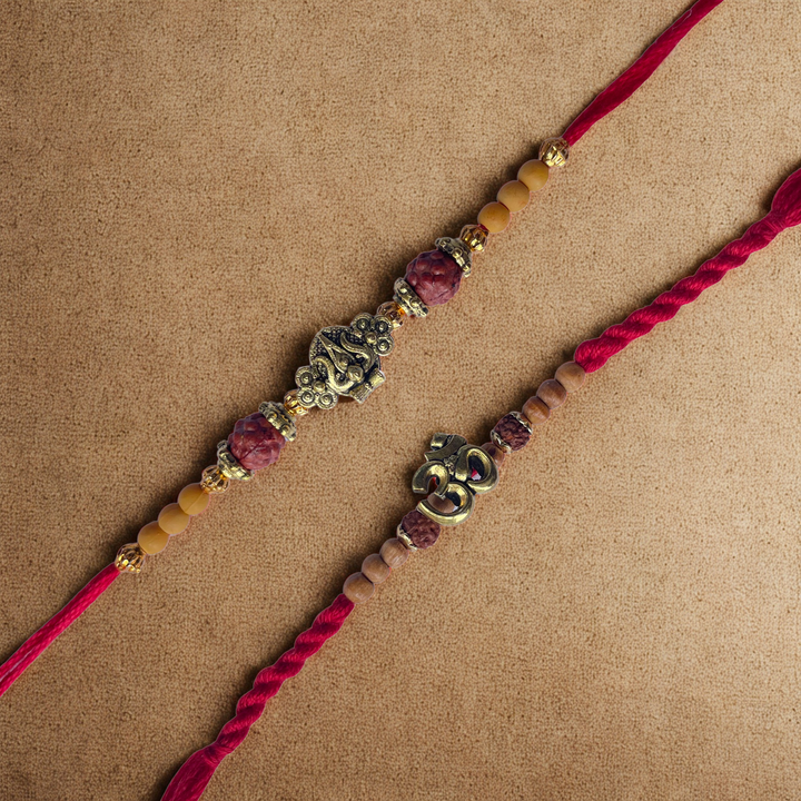Set of 2 Om & Ganesha Rudraksha Rakhis for Brother