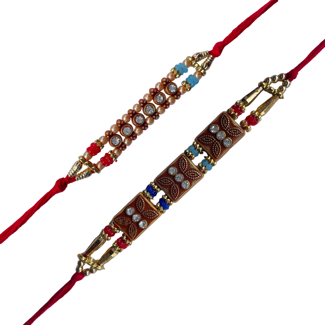 Set of 2 Traditional Stone-Studded Rakhis for Brother