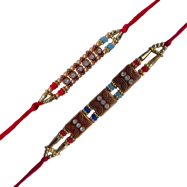 Set of 2 Traditional Stone-Studded Rakhis for Brother