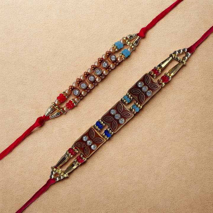 Set of 2 Traditional Stone-Studded Rakhis for Brother