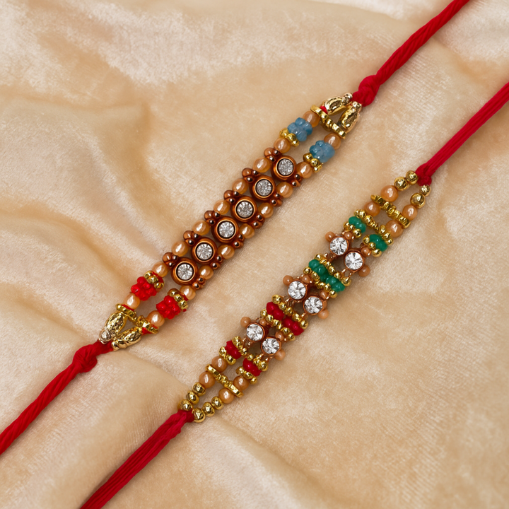 Set of 2 Traditional Multicolour Beaded Rakhis for Brother