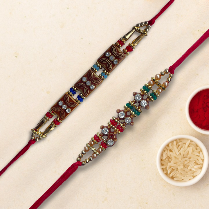 Set of 2 Designer Beaded Rakhis for Brother