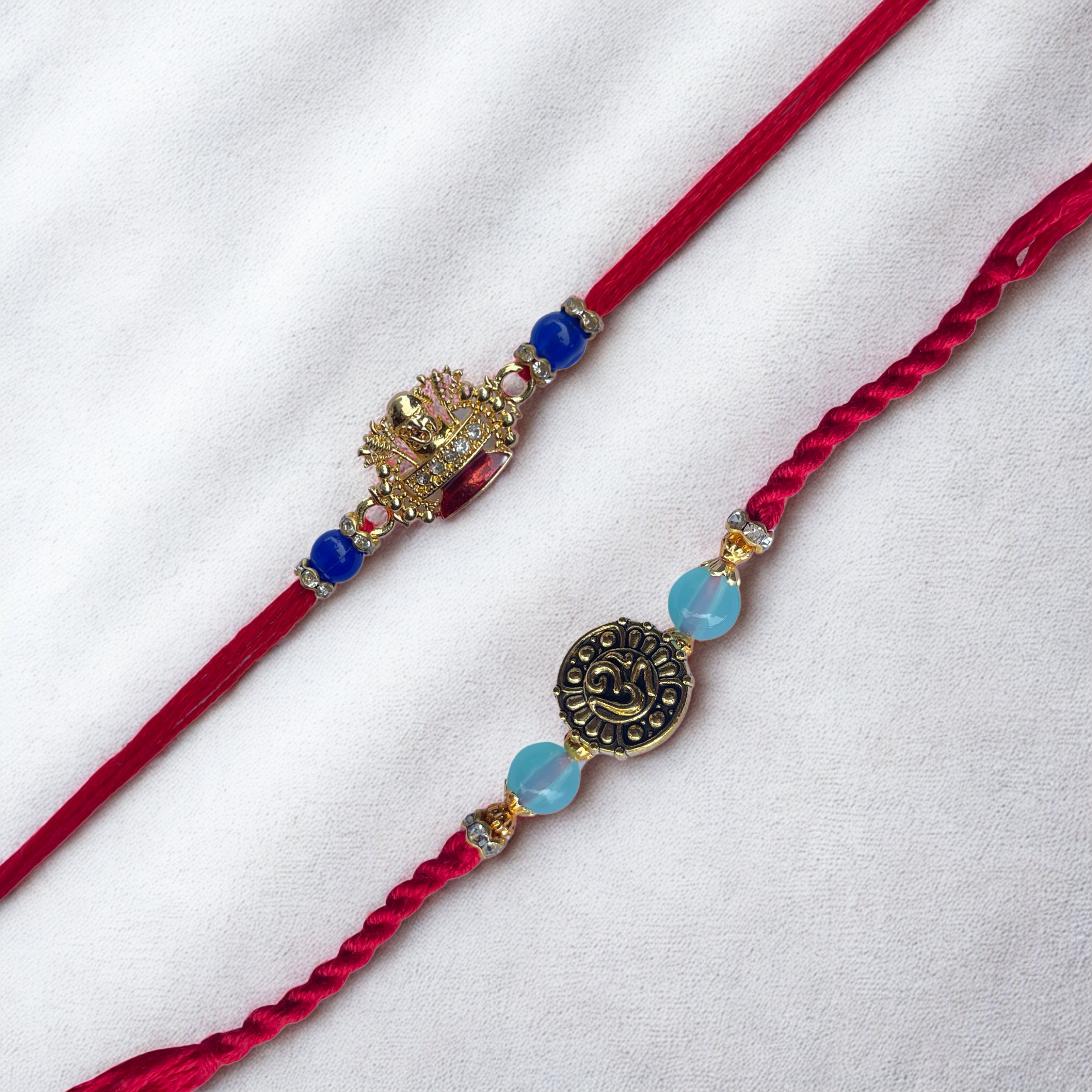 Set of 2 Spiritual Om & Shivling Rakhi Set for Brother