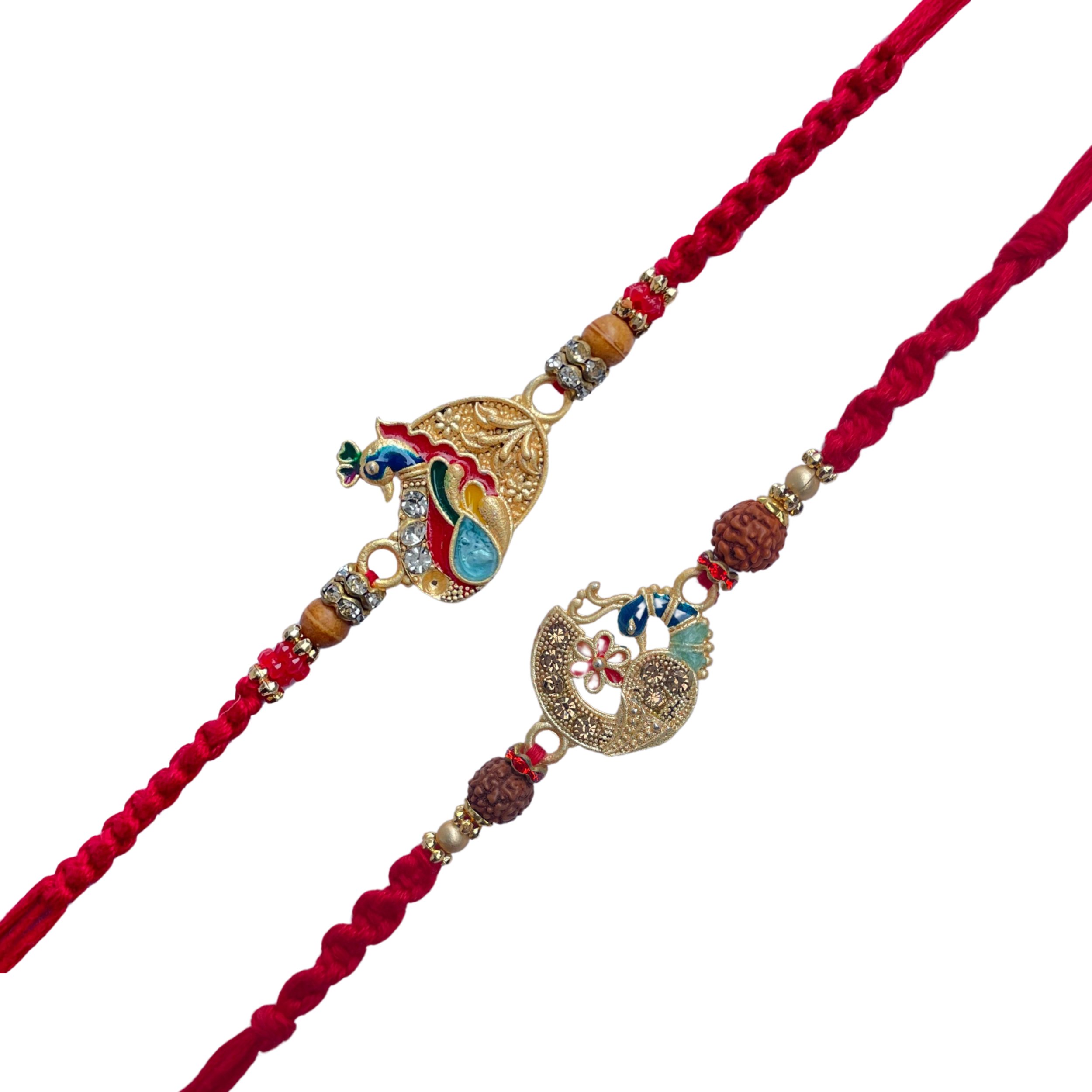 Set of 2 Elegant Peacock Rakhi Set for Brother
