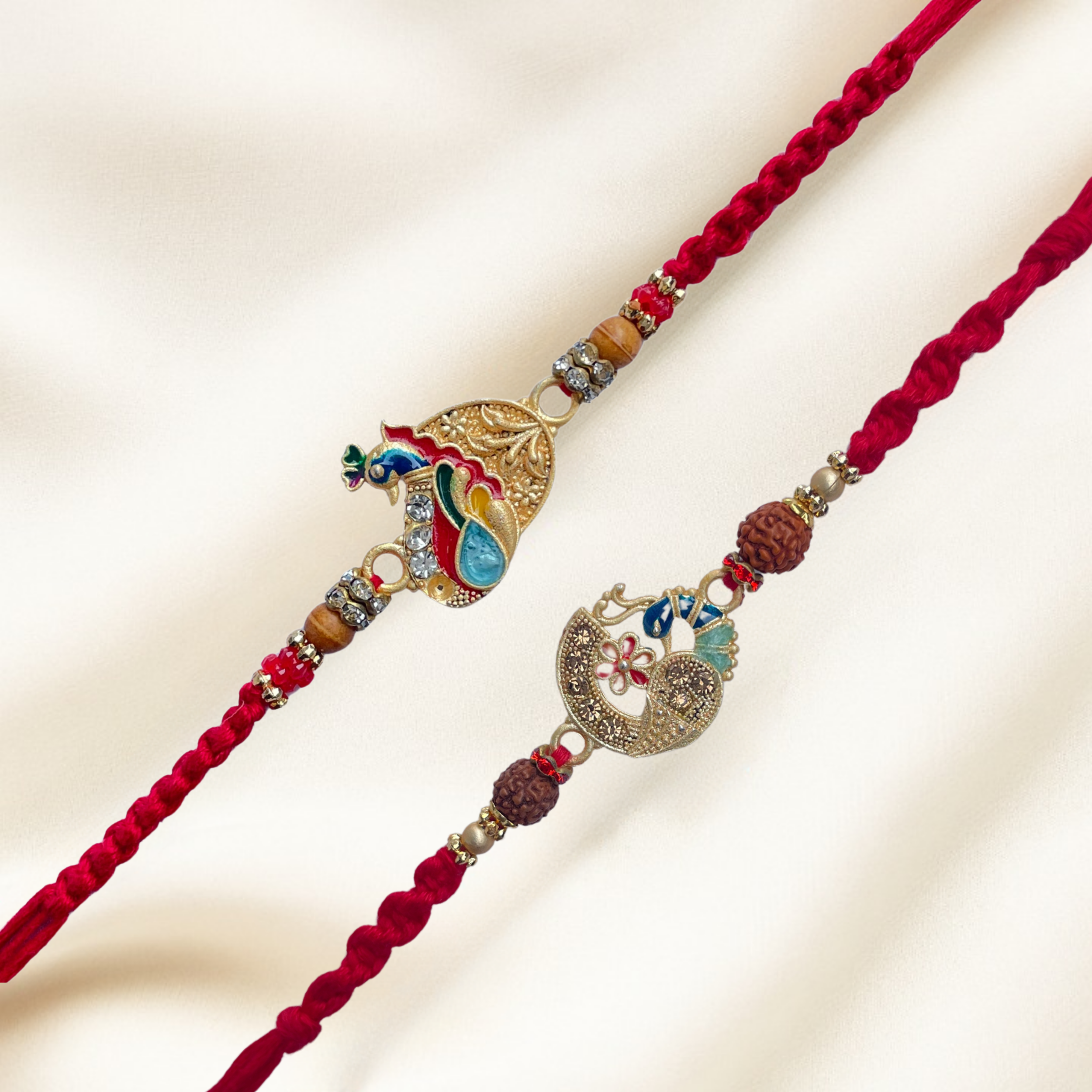 Set of 2 Elegant Peacock Rakhi Set for Brother