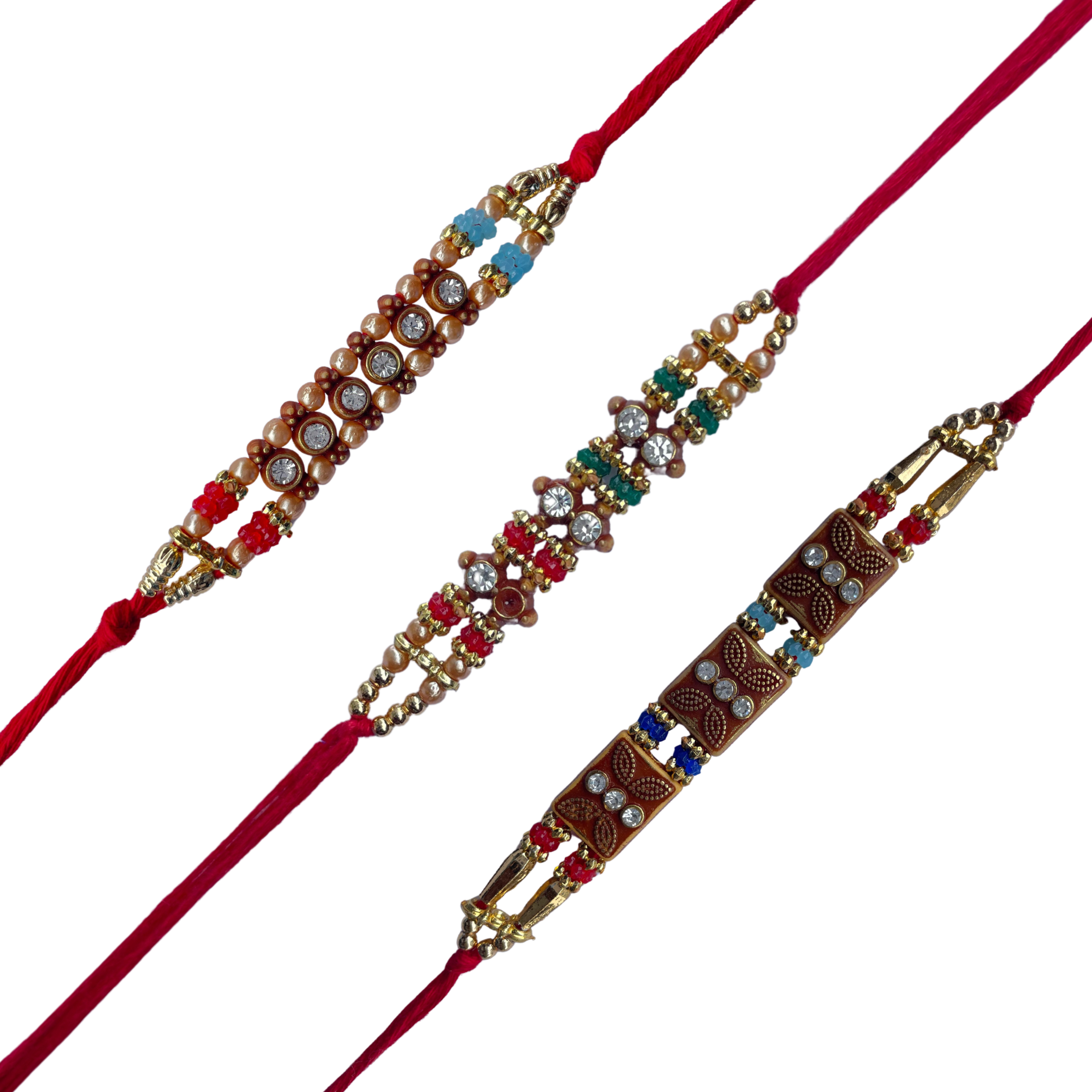 Set of 3 Traditional Beaded Rakhi Set for Brother