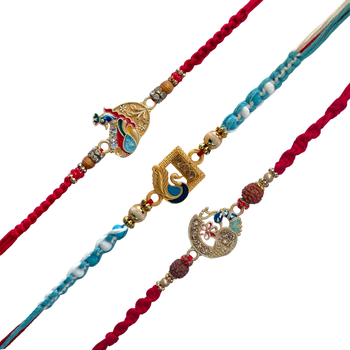 Set of 3 Graceful Peacock & Designer Rakhis Set