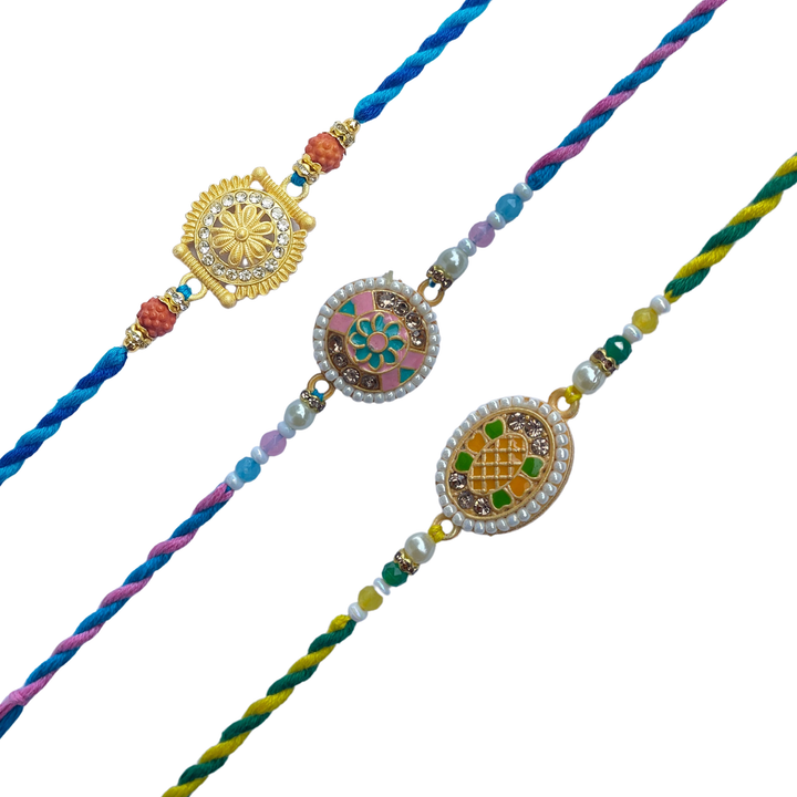 Set of 3 Handcrafted Meenakari Rakhi & Designer Rakhis