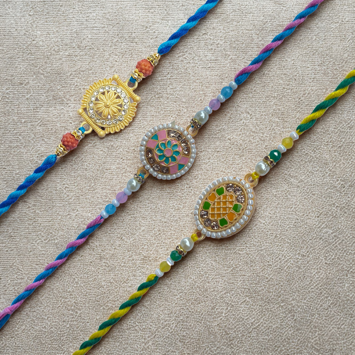 Set of 3 Handcrafted Meenakari Rakhi & Designer Rakhis