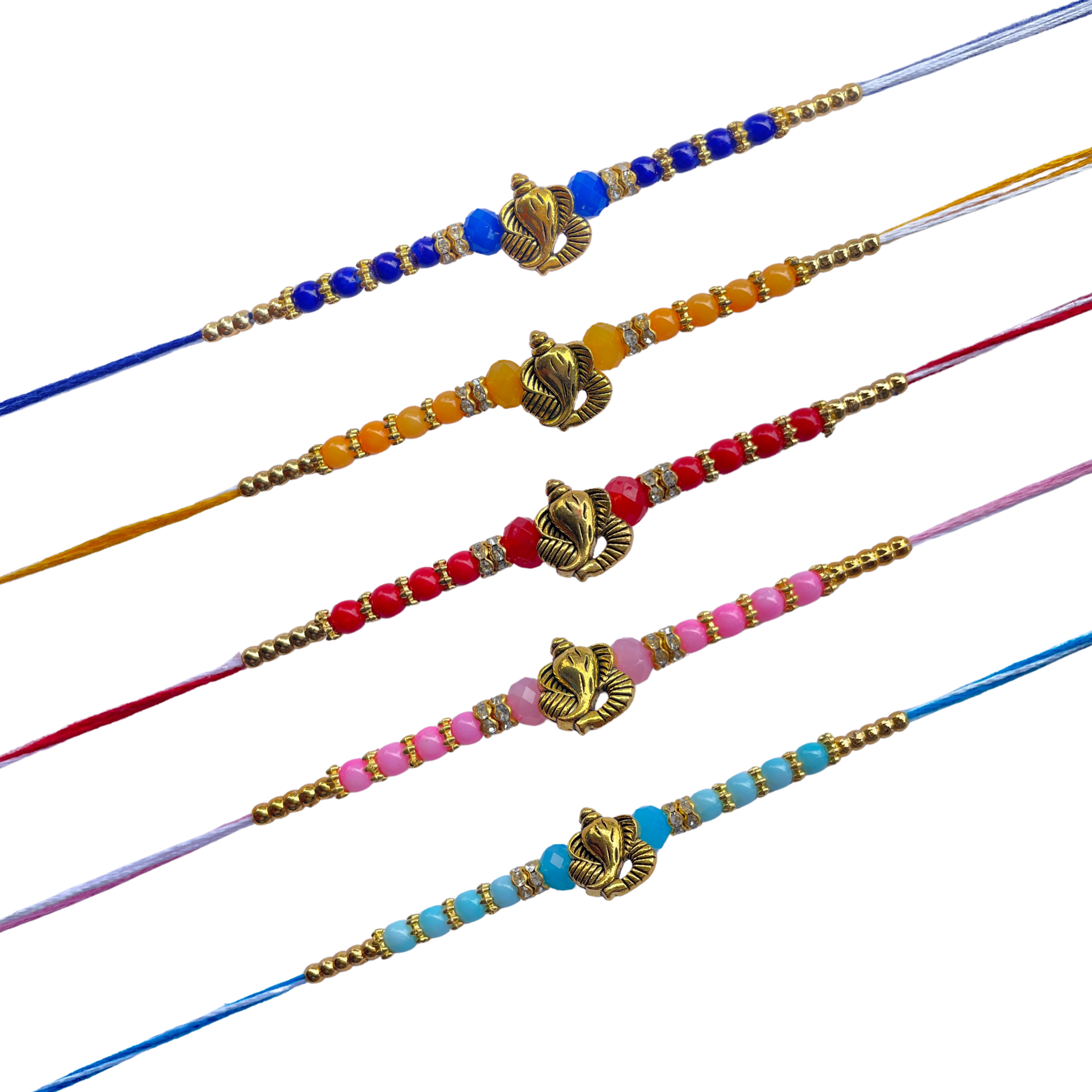 Set of 5 Ganesh Bead Colorful Rakhis for Brother