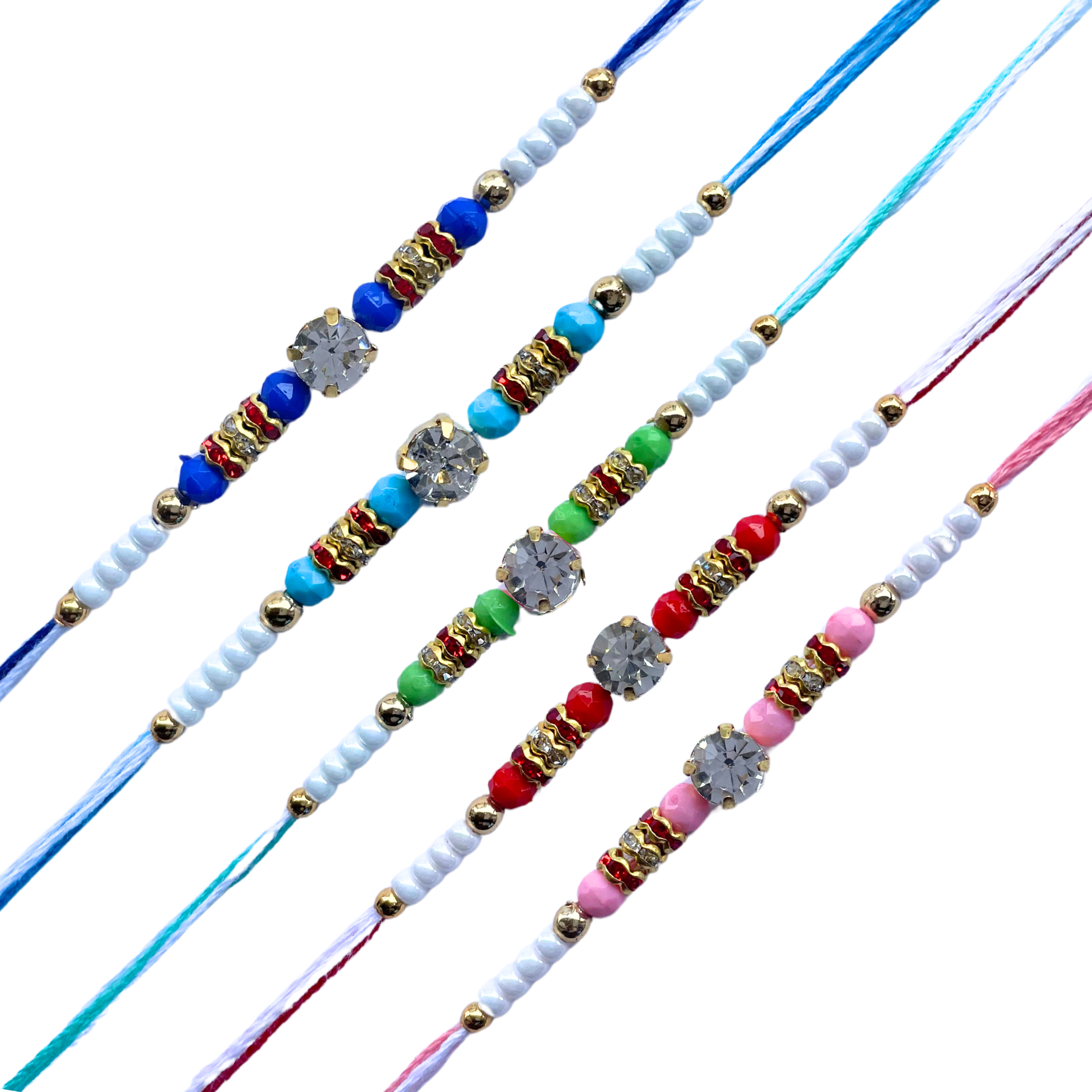 Set of 5 Color Bead Vibrant Rakhis for Brother