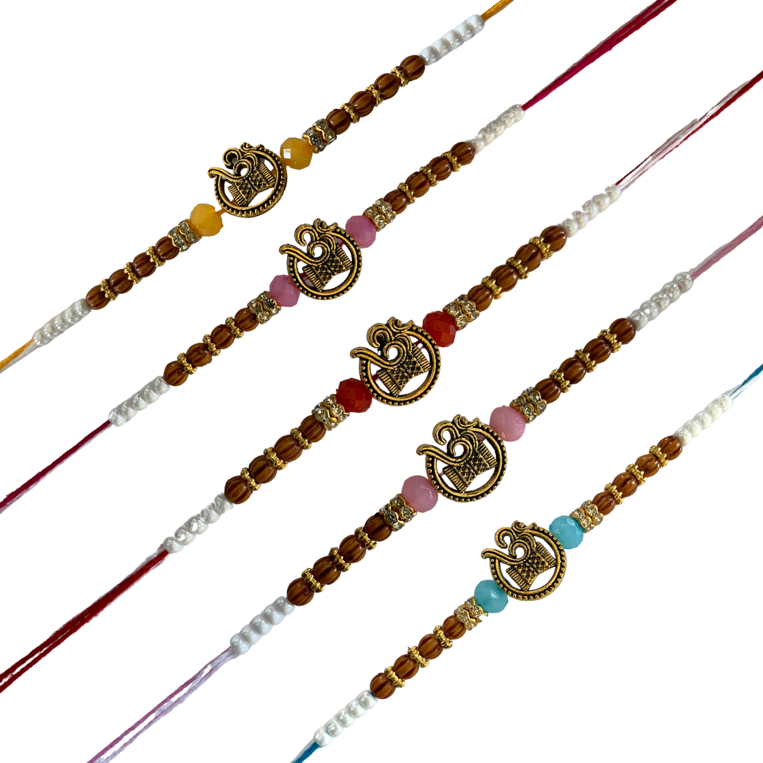 Set of 5 Om Beaded Designer Rakhi Set for Brothers