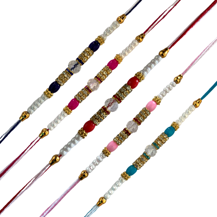Set of 5 Elegant Crystal Beaded Rakhi Set for Brothers