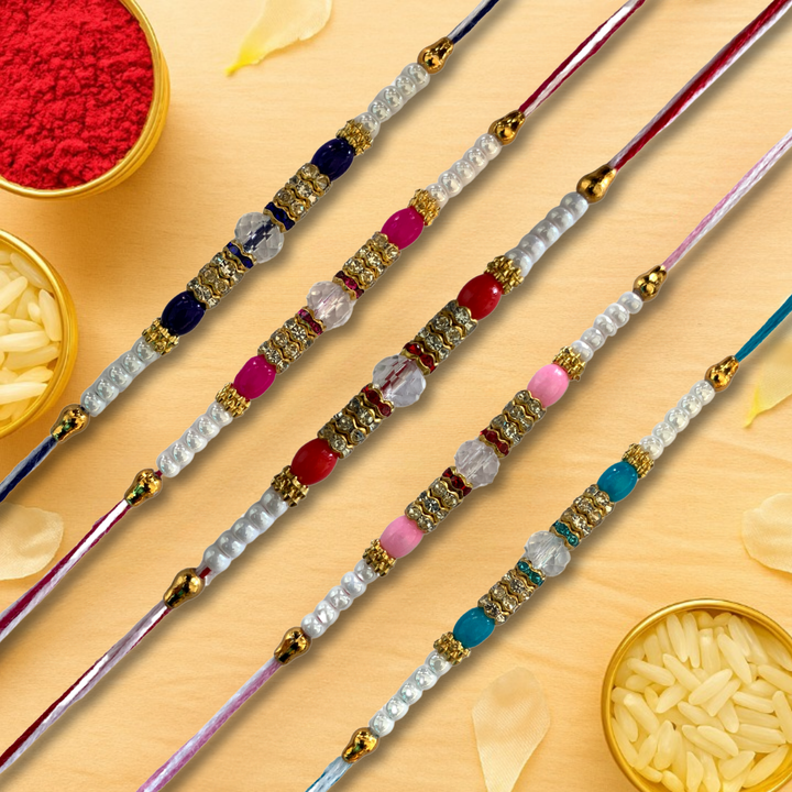 Set of 5 Elegant Crystal Beaded Rakhi Set for Brothers