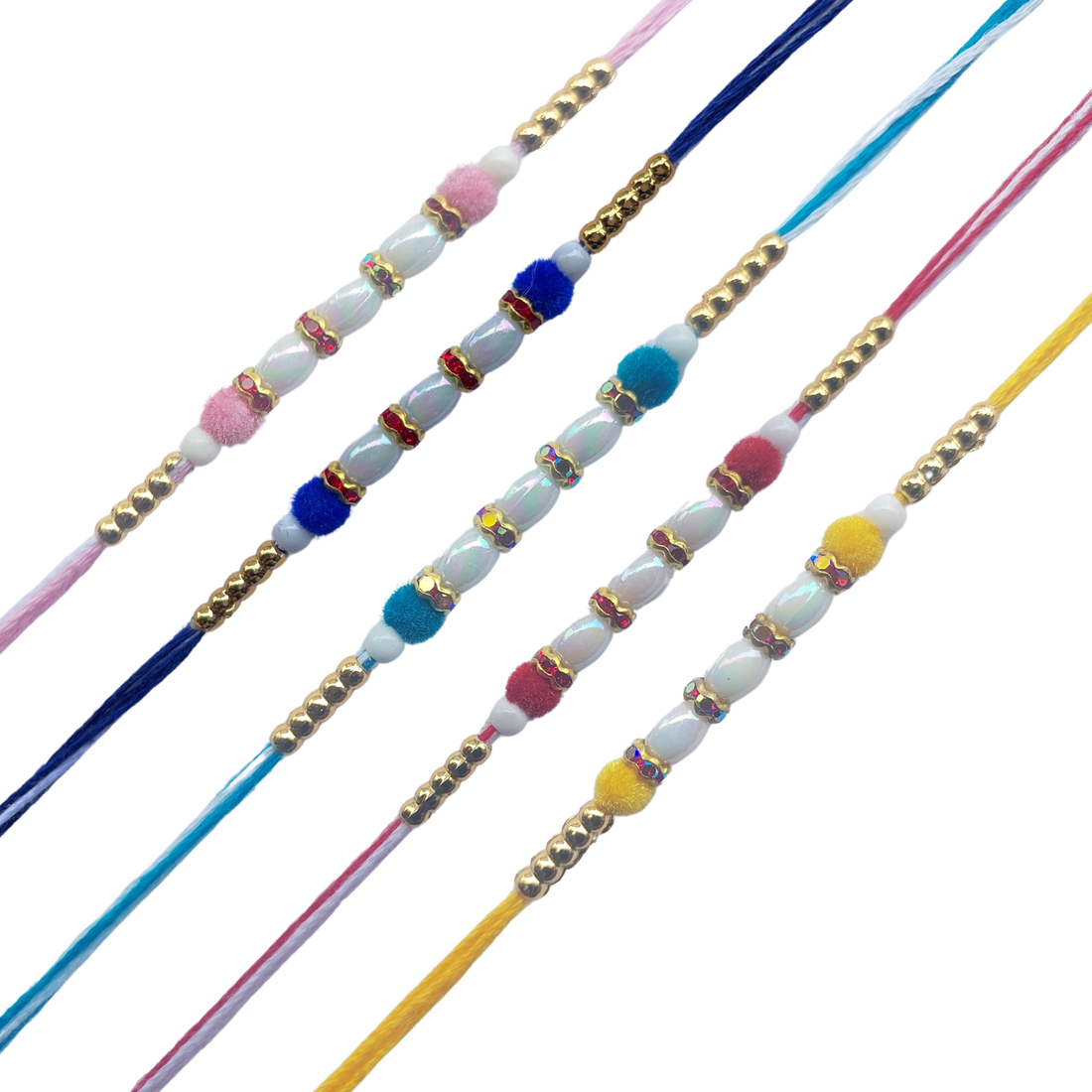 Set of 5 Pearl Shine with Velvet Beads Rakhi Set fro Brothers