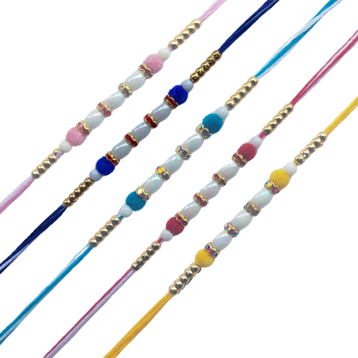 Set of 5 Pearl Shine with Velvet Beads Rakhi Set fro Brothers